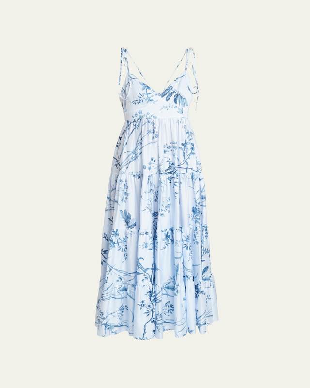 Floral-Print Tie-Strap Tiered Maxi Dress
